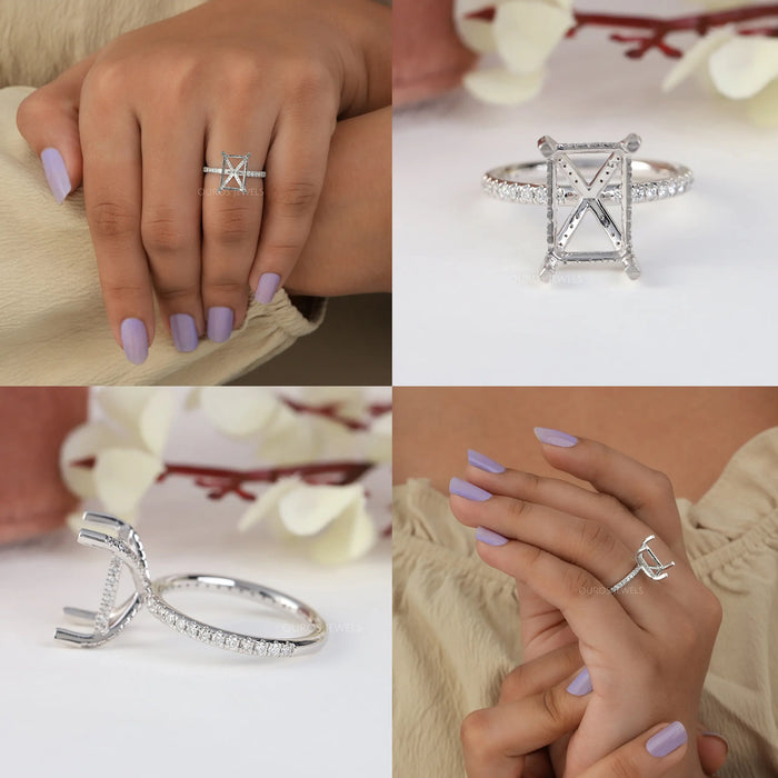 [Collage of Radiant Shape Semi Mount Hidden Halo Ring]-[Ouros Jewels]