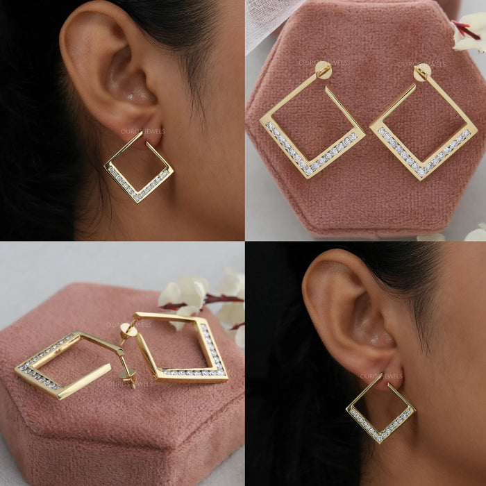 Square Round Lab Diamond Hoop Earrings