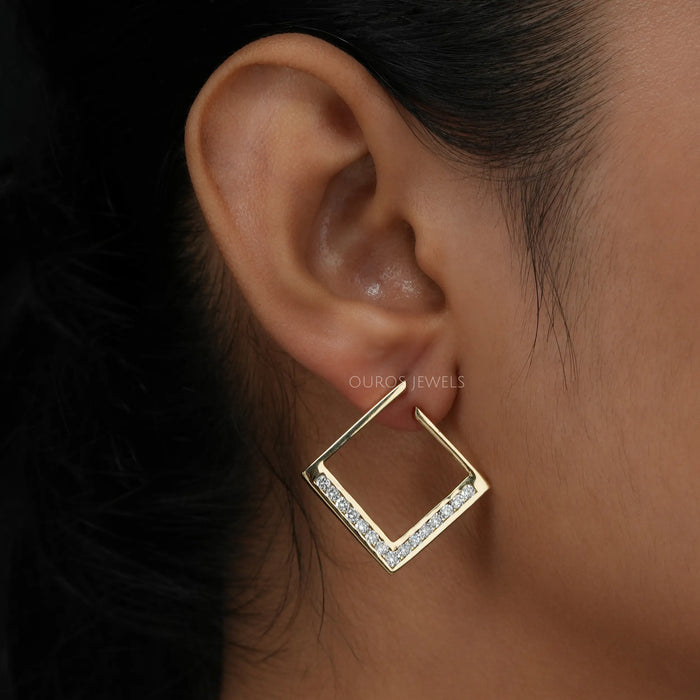 Square Round Lab Diamond Hoop Earrings