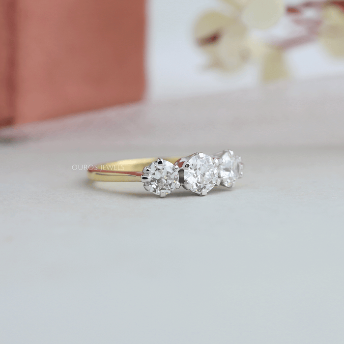 [Trilogy Round Diamond Engagement Ring In 18k Yellow Gold]-[Ouros Jewels]