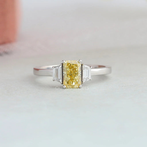 [Yellow Radiant and Trapezoid Cut 3 Stone Engagement Ring]-[Ouros Jewels]