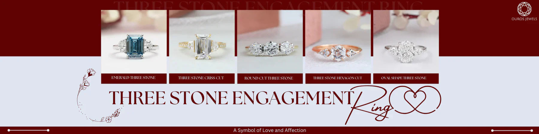 Image showing Different styles of three stone engagement rings