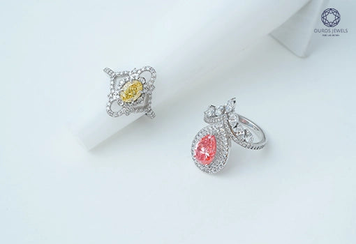 Vivid colored diamond rings to shop for a women and present for wedding proposal.