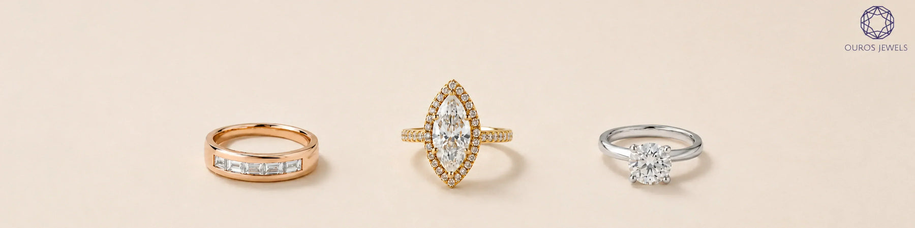 Hypoallergenic engagement rings in yellow gold, rose gold, and platinum by Ouros Jewels
