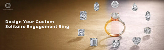 Design your own engagement ring online with Ouros Jewels, showcasing different lab grown diamond shapes in a custom solitaire ring design