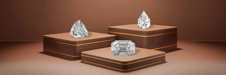 Image showing Premium quality 3-carat lab-grown diamonds, including old cut emerald, Empress cut, and trillion diamonds