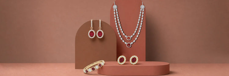 Ruby gemstone jewelry collection featuring handcrafted rings, necklaces, and earrings with genuine red rubies – Ouros Jewels
