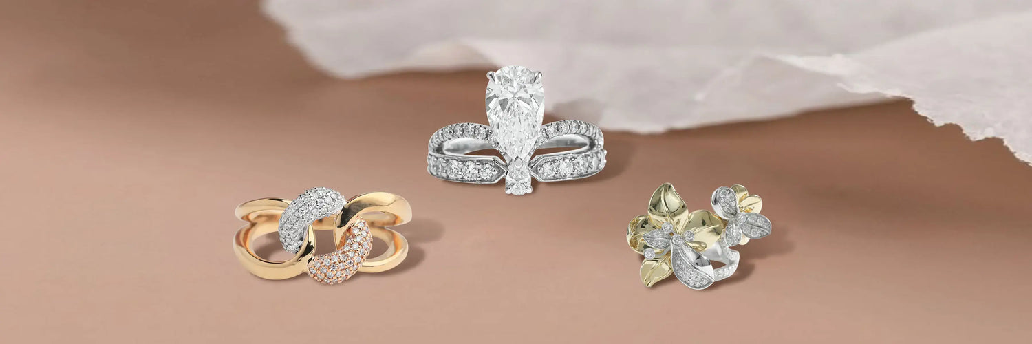 Image showing Three luxurious lab-grown diamond cocktail ring