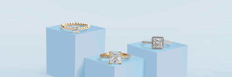 Image showing precious and various styles of princess cut lab-grown diamond engagement rings