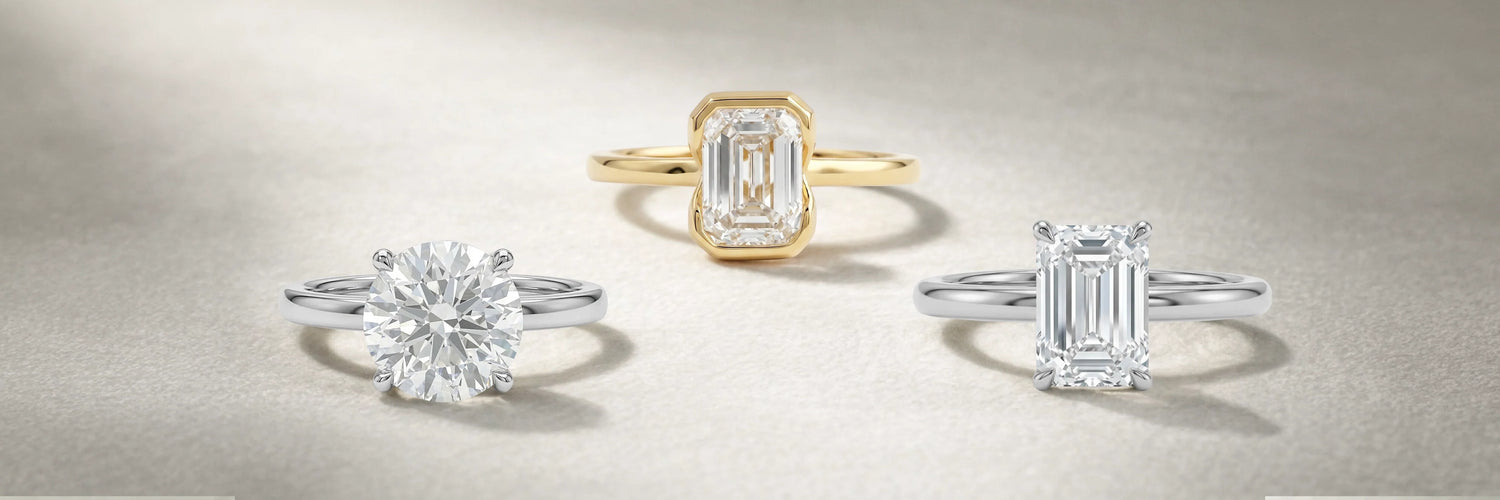 Image showing 3 solitaire ring, lab-grown diamond in pear, kite, and oval cuts set for a timeless look 