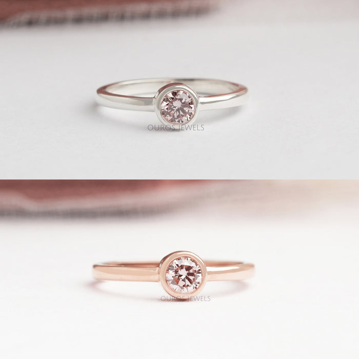 Pink Round Cut Lab Grown Diamond Bezel Set Solitaire Ring