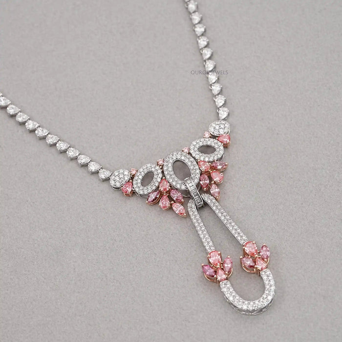 Pear And Round Shape Cluster Diamond Bridal Necklace Necklaces