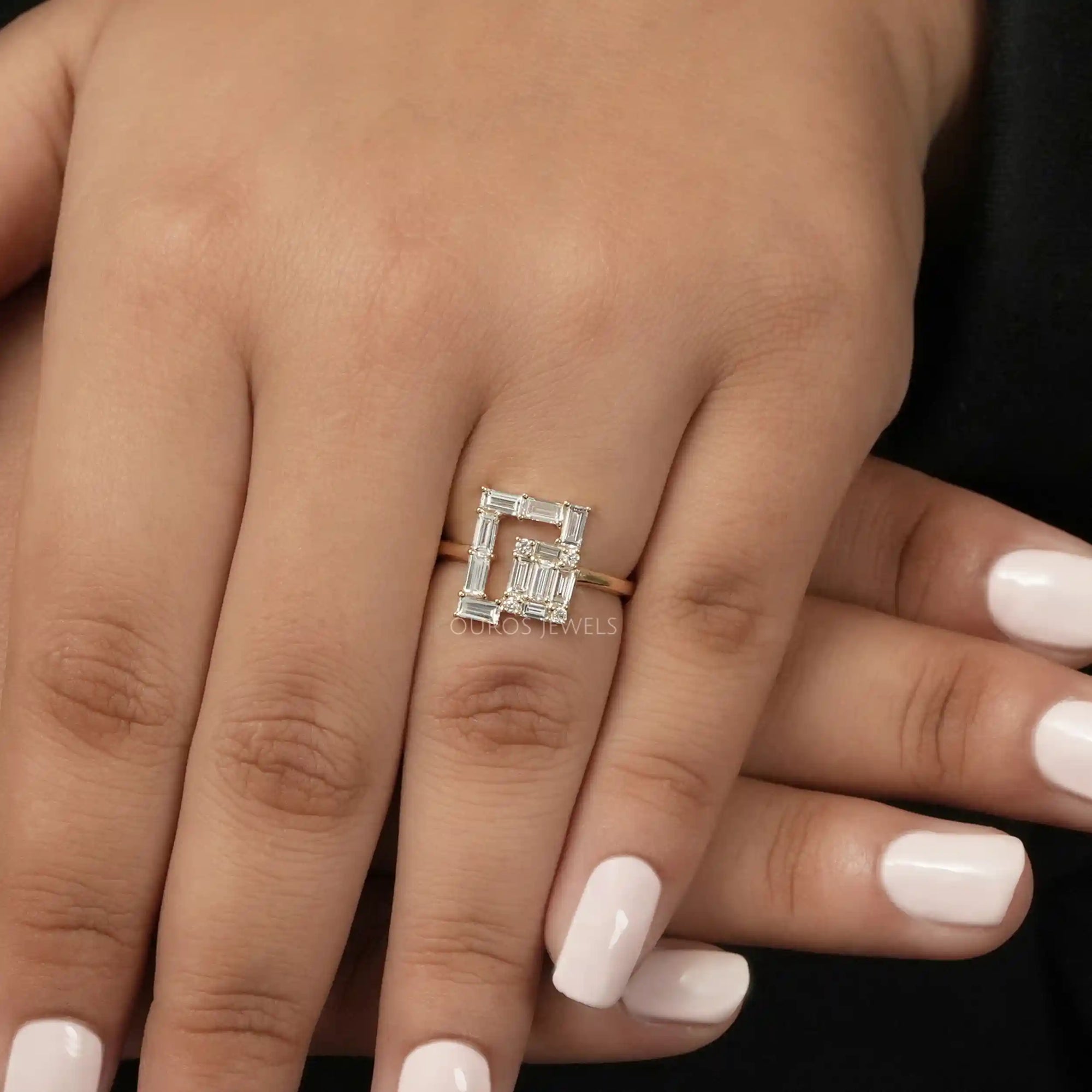 Baguette Cut Lab Grown Diamond Cluster Engagement Ring