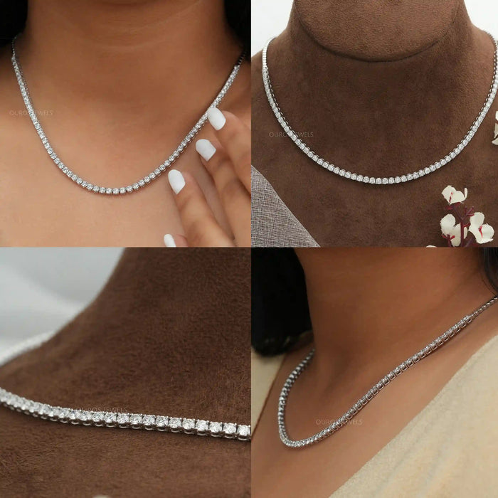 [Collage View of Round Diamond Necklace]-[Ouros Jewels]