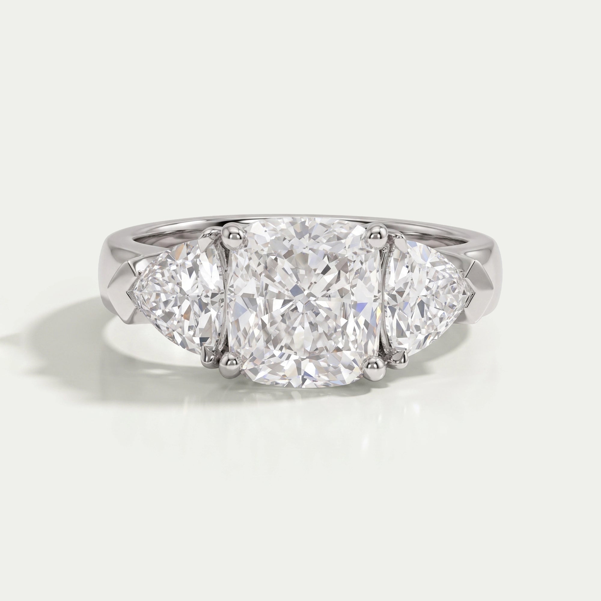 Cushion Cut Lab Diamond Three Stone Engagement Ring