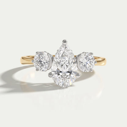 Three Stone Pear Diamond Hidden Halo Engagement Ring Rings