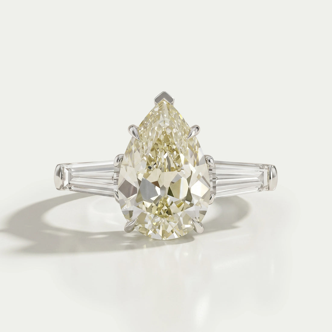 3 Stone Old Mine Pear Diamond Engagement Ring Rings