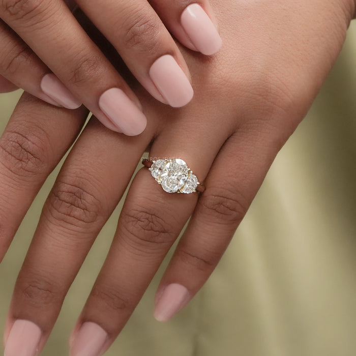 [Lab Grown Diamond Three Stone Engagement Ring]-[Ouros Jewels]