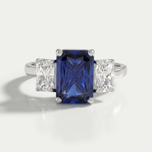Sapphire Radiant And Lab Diamond Three Stone Ring