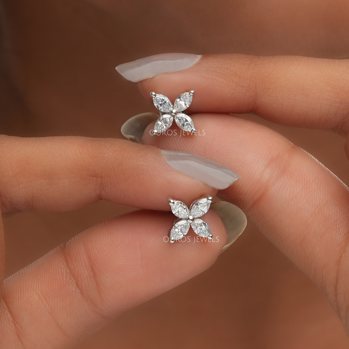 Marquise Cut Flower Diamond Stud Earrings