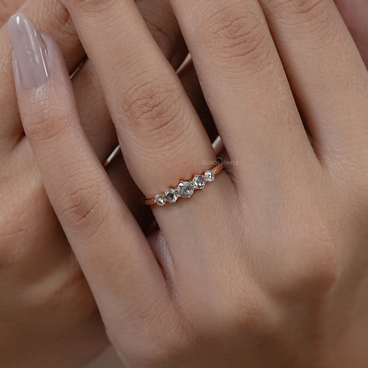 Five Stone Rose Cut Round Diamond Engagement Ring Ring