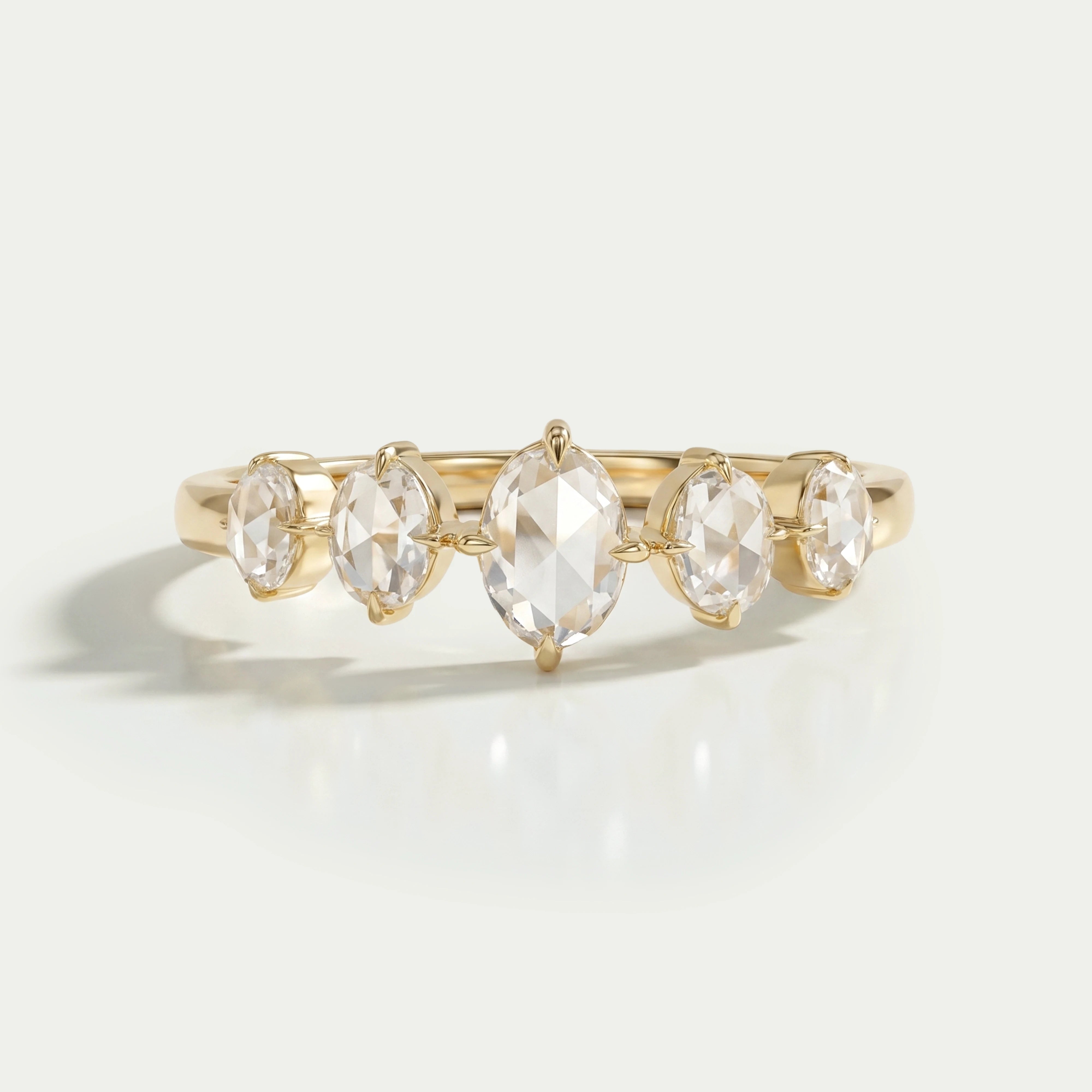 Ouros Jewels Five Stone Rose Cut Oval Diamond Ring