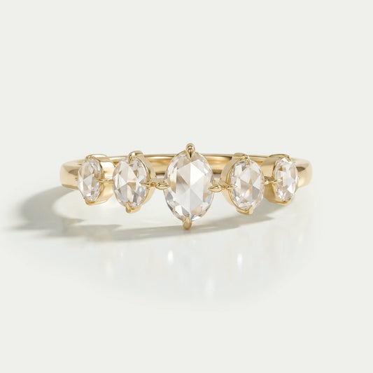 Five Stone Rose Cut Oval Diamond Ring