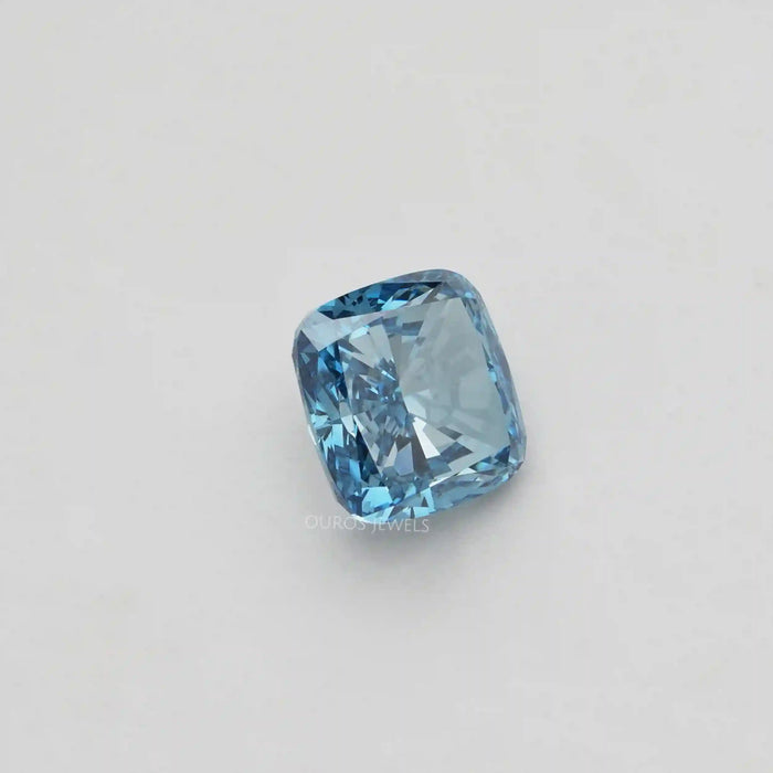 [Side View of Blue Cushion Diamond]-[Ouros Jewels]