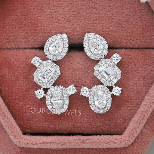 Multi Shape Halo Diamond Drop Earrings