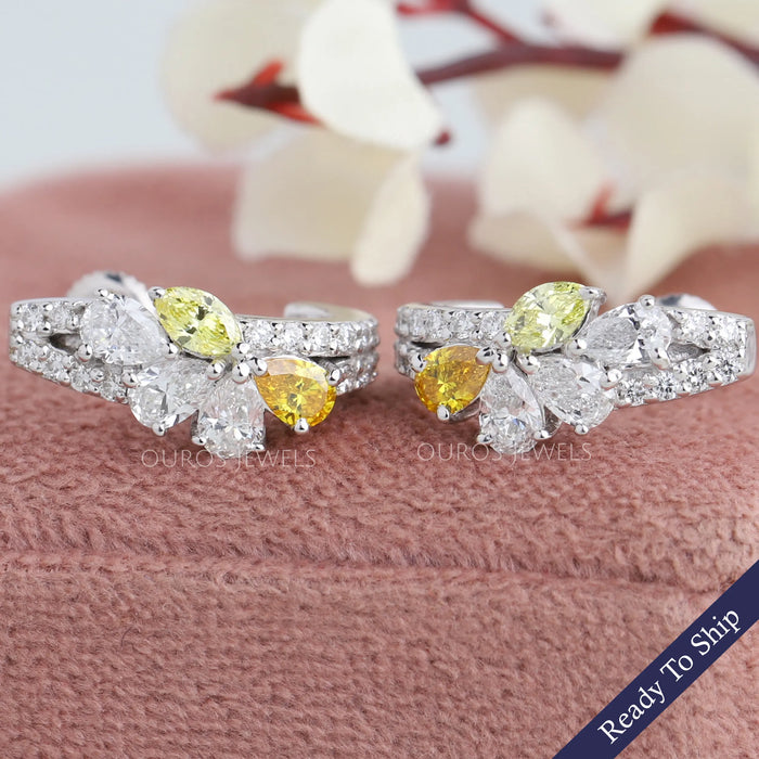 Yellow Pear And Round Cut Cluster Diamond Earrings Earrings