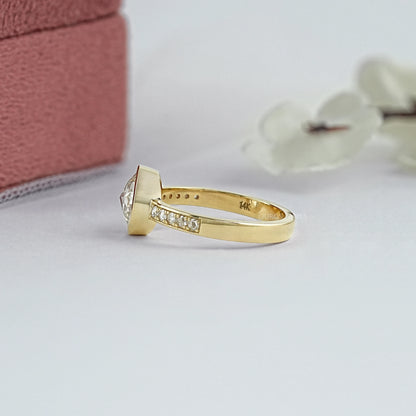Rose Cut Round Accent Diamond Engagement Ring