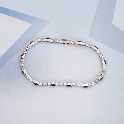 Emerald Cut Sapphire And Lab Diamond Bracelet