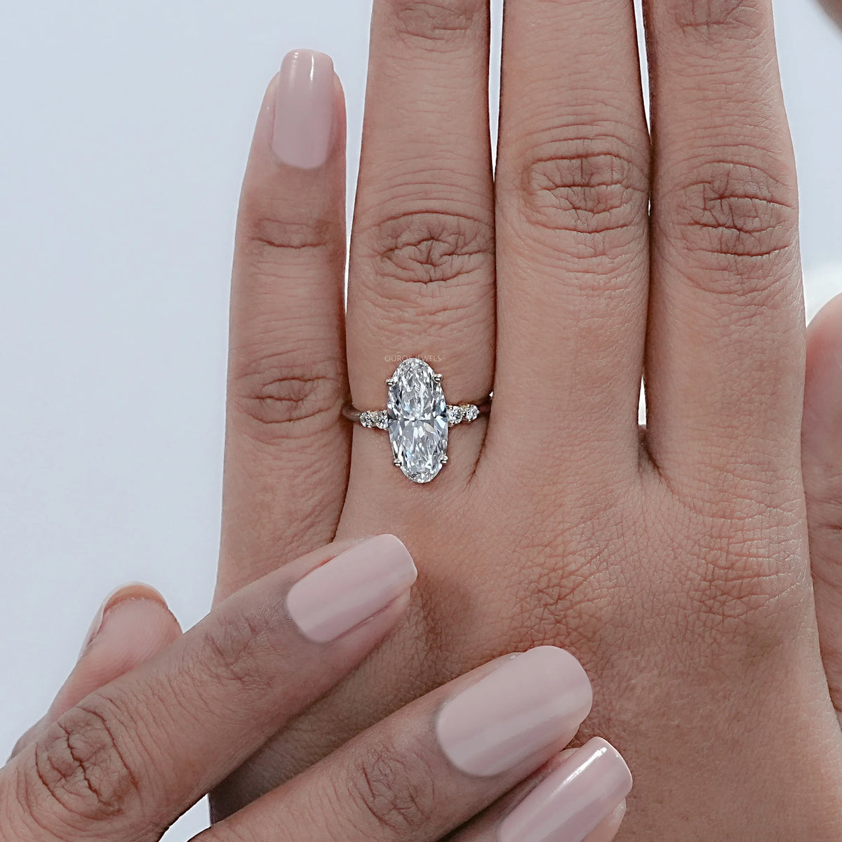 Moval Cut Accent Diamond Engagement Ring