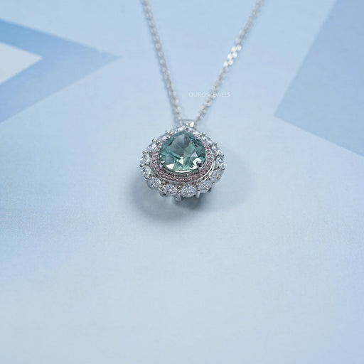 Aquamarine Pear Gemstone Double Halo Pendant