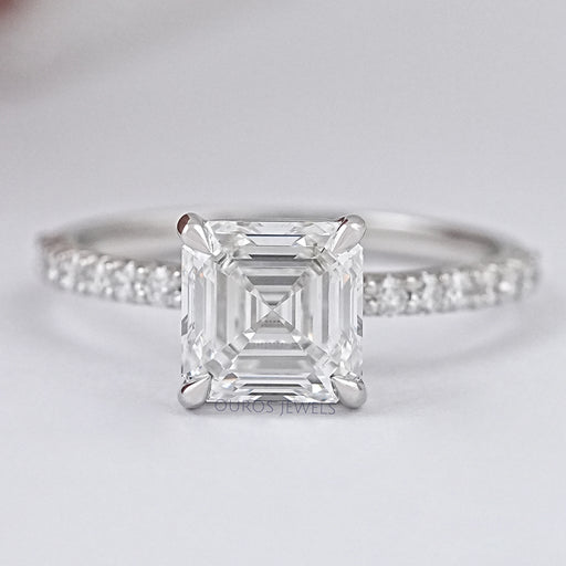 Asscher Cut Solitaire Accent Diamond Engagement Ring