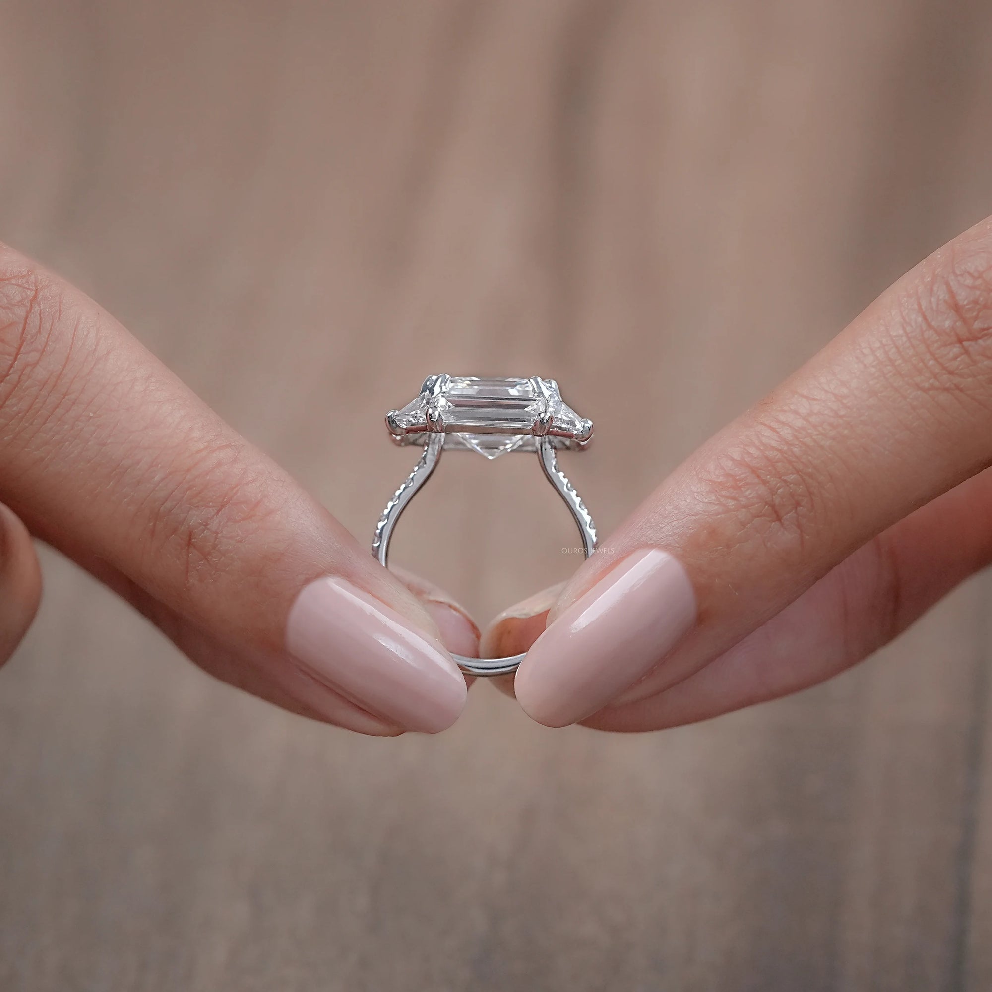 Asscher Cut Baguette Halo Accent Diamond Engagement Ring