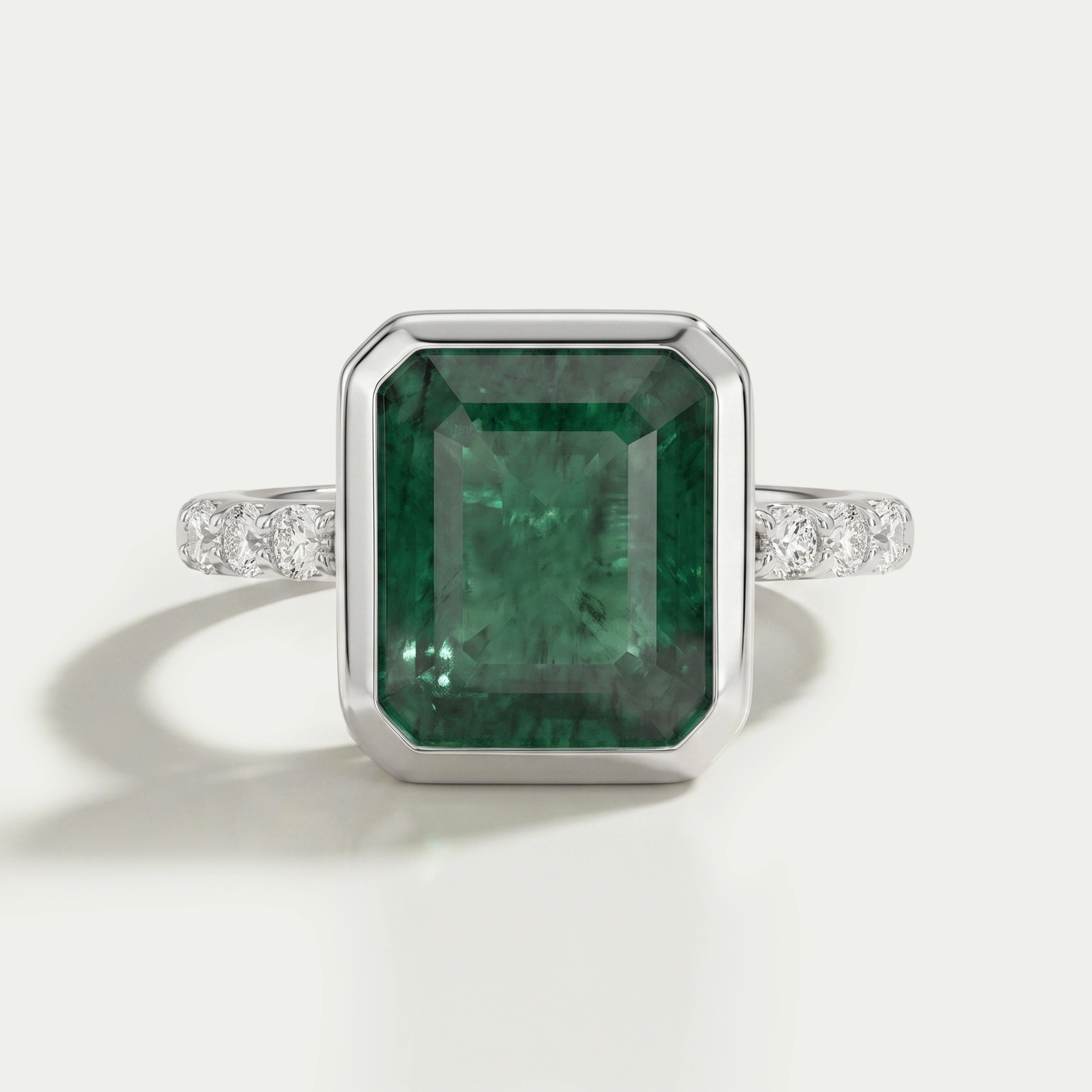 Ouros Jewels Asscher Cut Emerald Gemstone Bezel Set Ring