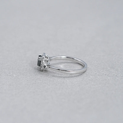 Asscher Cut Black Diamond Halo Ring Ring