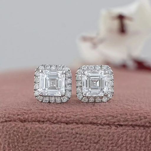Asscher Lab Diamond Halo Stud Earrings Earring
