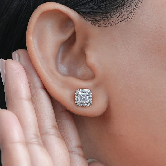Asscher Lab Diamond Halo Stud Earrings Earring