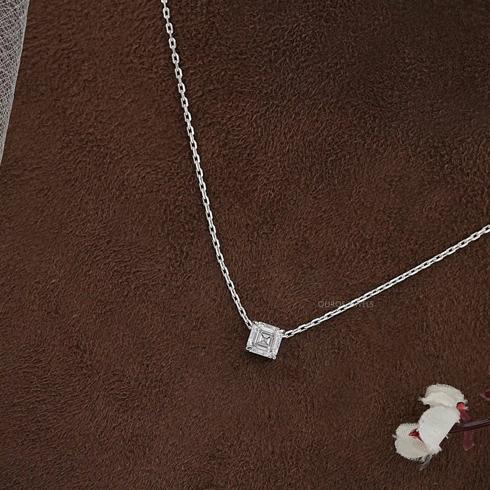 Asscher Cut Lab Grown Diamond Solitaire Pendant Necklaces