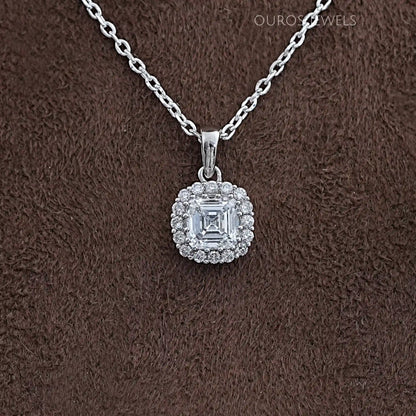 Asscher Lab Diamond Halo Pendant Necklaces