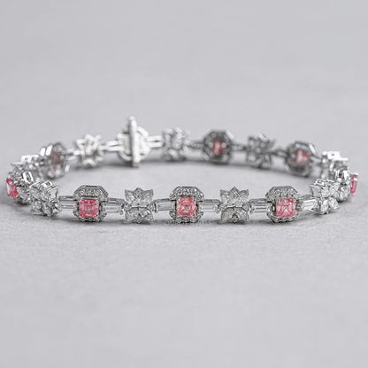 Flower And Pink Asscher Diamond Tennis Bracelet Bracelet