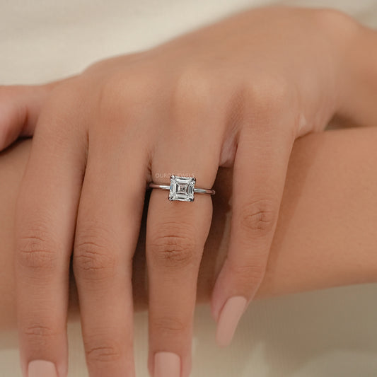 Asscher Cut Tulip Set Hidden Halo Ring Ring