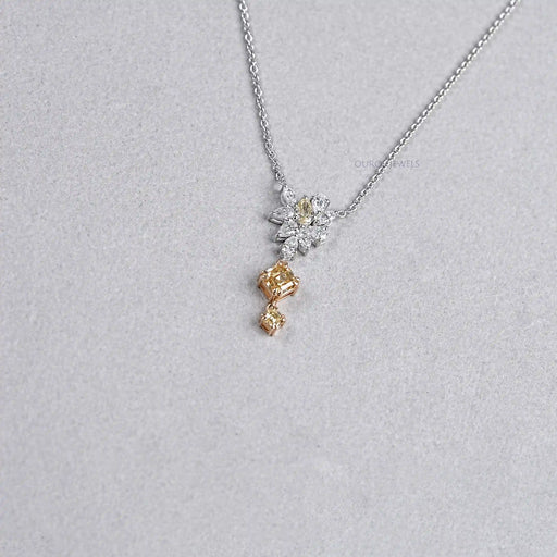 Cluster Diamond Yellow Asscher Cut Pendant Necklaces