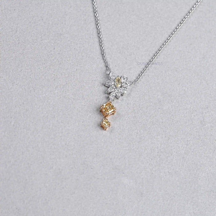 Cluster Diamond Yellow Asscher Cut Pendant Necklaces