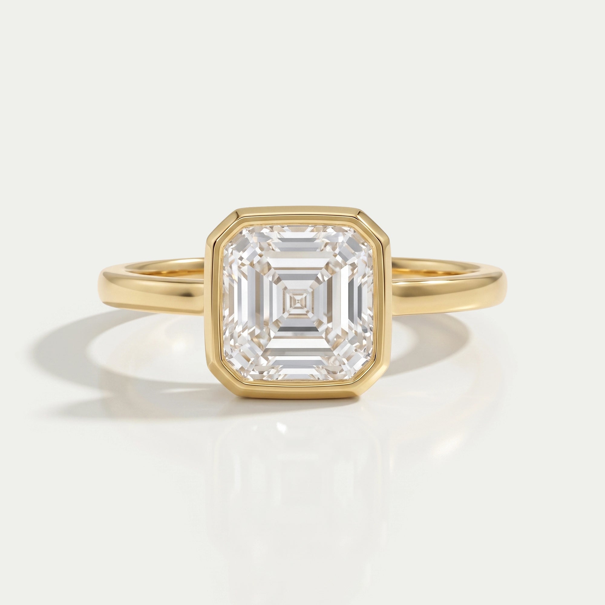 Asscher Lab Diamond Bezel Set Solitaire Ring Rings