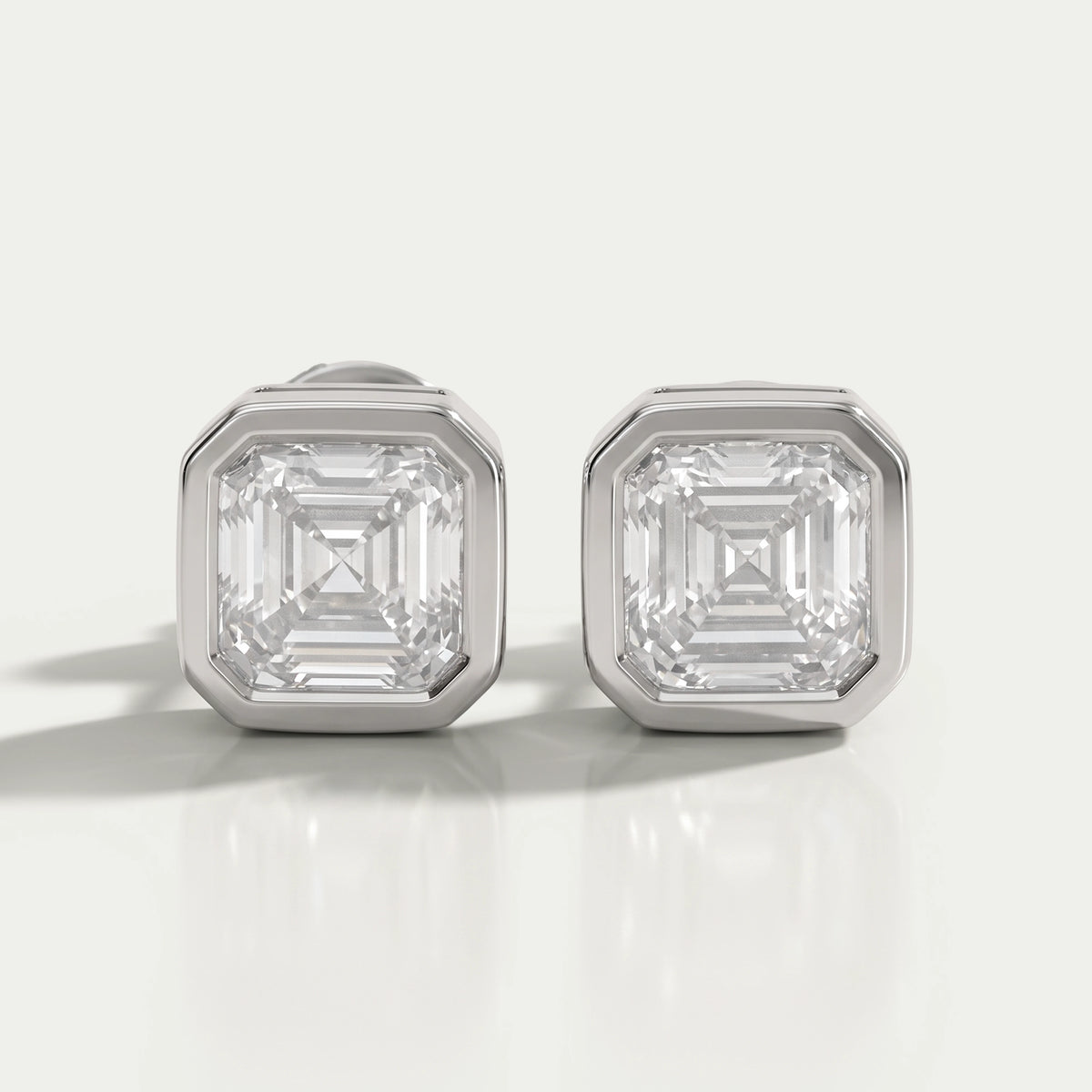 Bezel Set Asscher Lab Diamond Stud Earrings