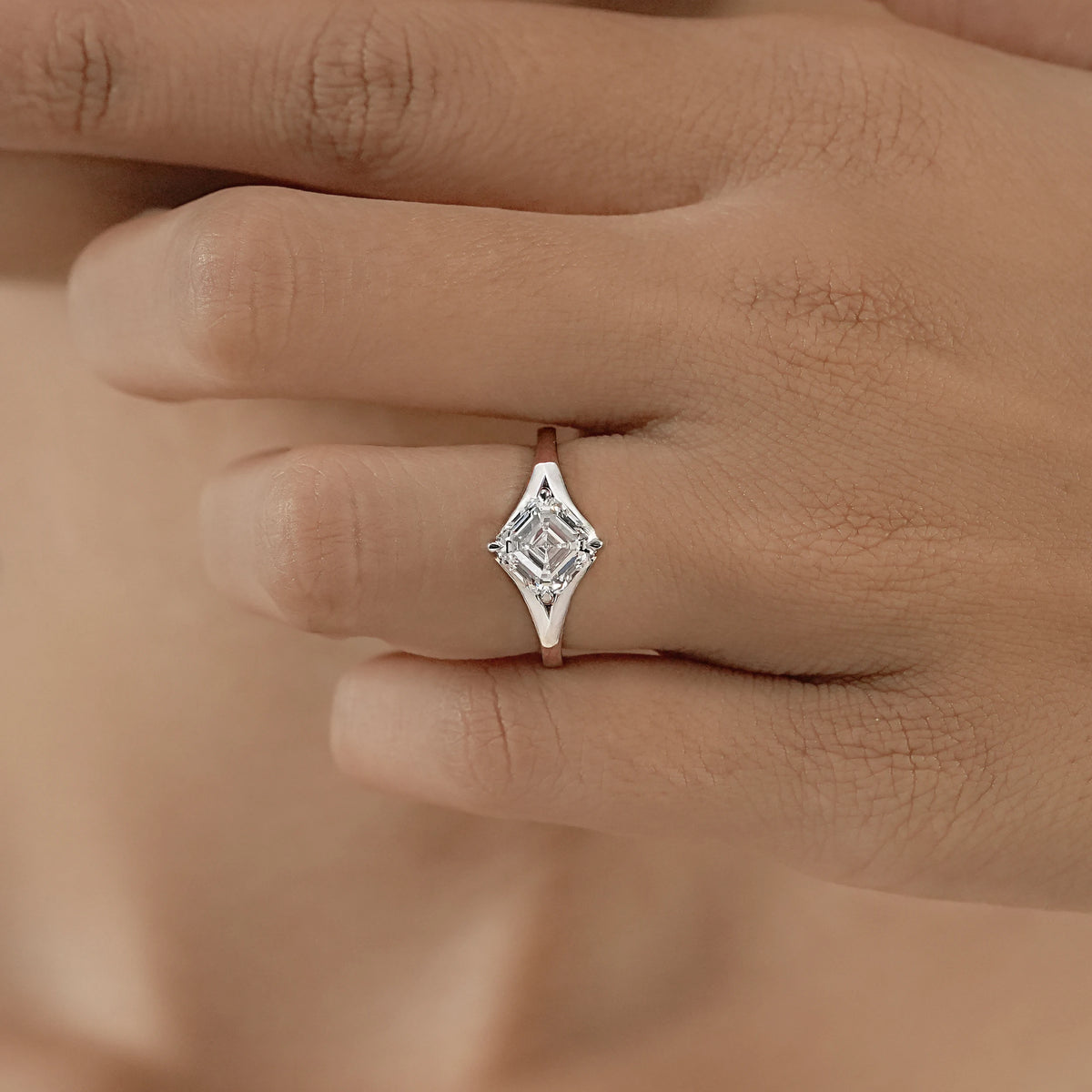 Asscher Lab Diamond Solitaire Split Shank Ring Ring