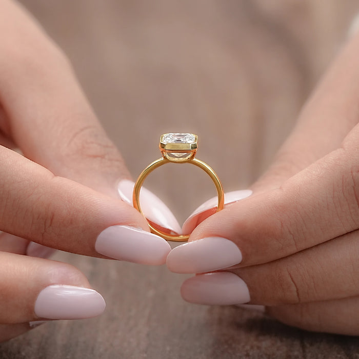 Asscher Lab Diamond Bezel Set Solitaire Ring Rings